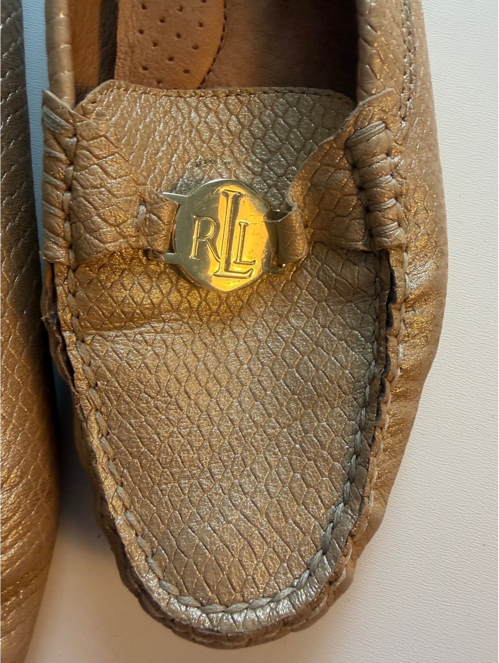 Ralph Lauren Gold Leather Loafers with RL Logo